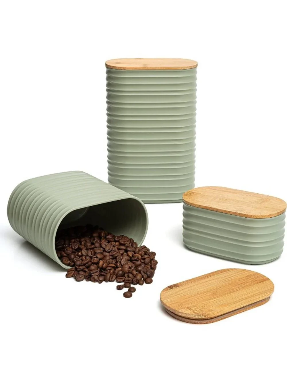 Stylish 3-Piece Green Kitchen Canister Set for Coffee, Sugar & Tea Storage